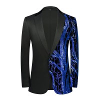 The Colorful Velvet Blue Sequins Slim Fit Blazer Suit Jacket
