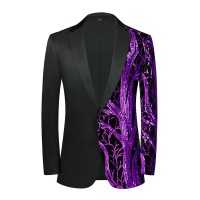 The Colorful Velvet Purple Sequins Slim Fit Blazer Suit Jacket