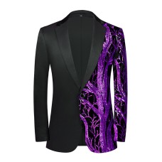 The Colorful Velvet Purple Sequins Slim Fit Blazer Suit Jacket