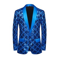 The Velvet Blue Sequin Shiny Stereoscopic Pattern Prom Slim Fit Blazer Suit Jacket
