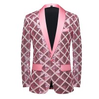 The Velvet Pink Sequin Shiny Stereoscopic Pattern Prom Slim Fit Blazer Suit Jacket