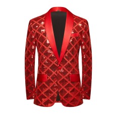 The Velvet Red Sequin Shiny Stereoscopic Pattern Prom Slim Fit Blazer Suit Jacket
