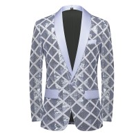 The Velvet Silver Sequin Shiny Stereoscopic Pattern Prom Slim Fit Blazer Suit Jacket